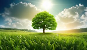 緑豊かな草原に立つ一本の木