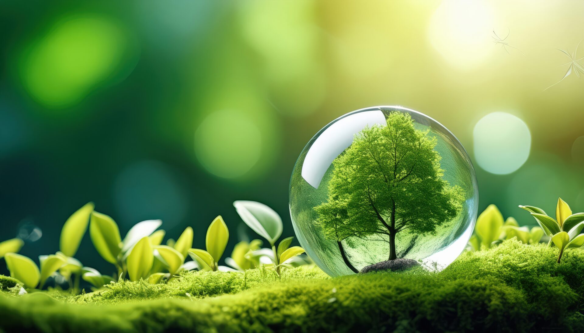 ガラスに閉じ込められた緑の木