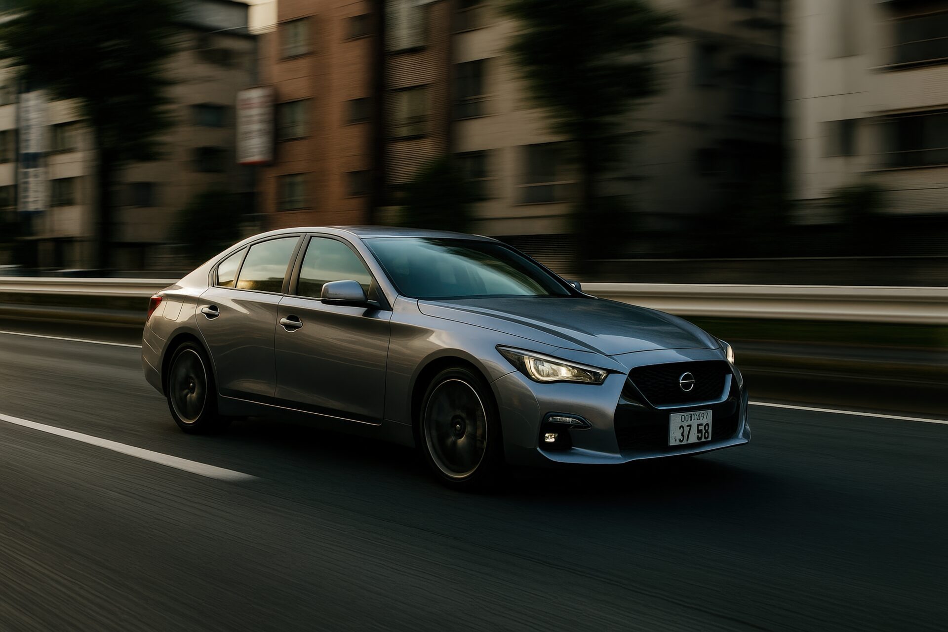 都市高速道路を走行するシルバーの乗用車