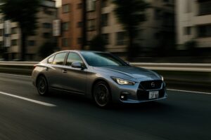 都市高速道路を走行するシルバーの乗用車