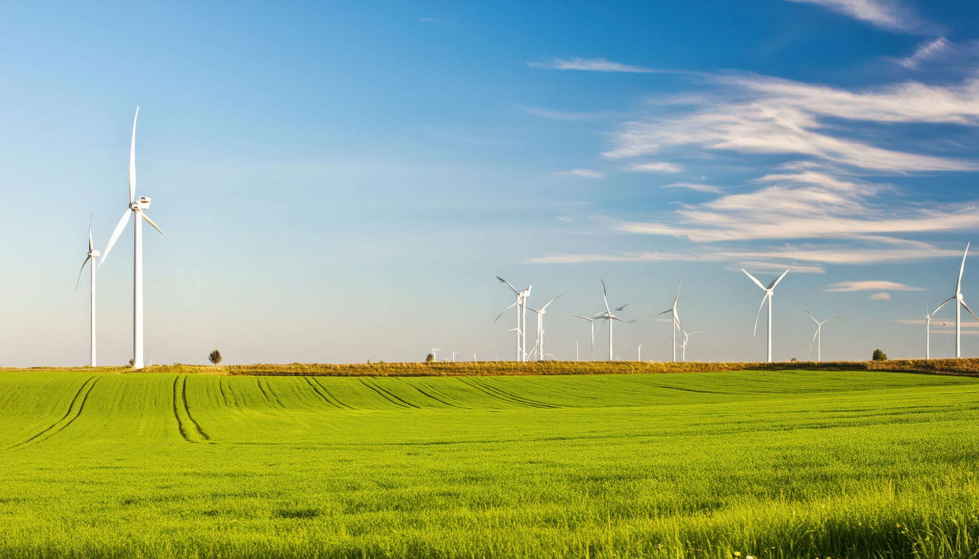 風車と緑豊かな草原