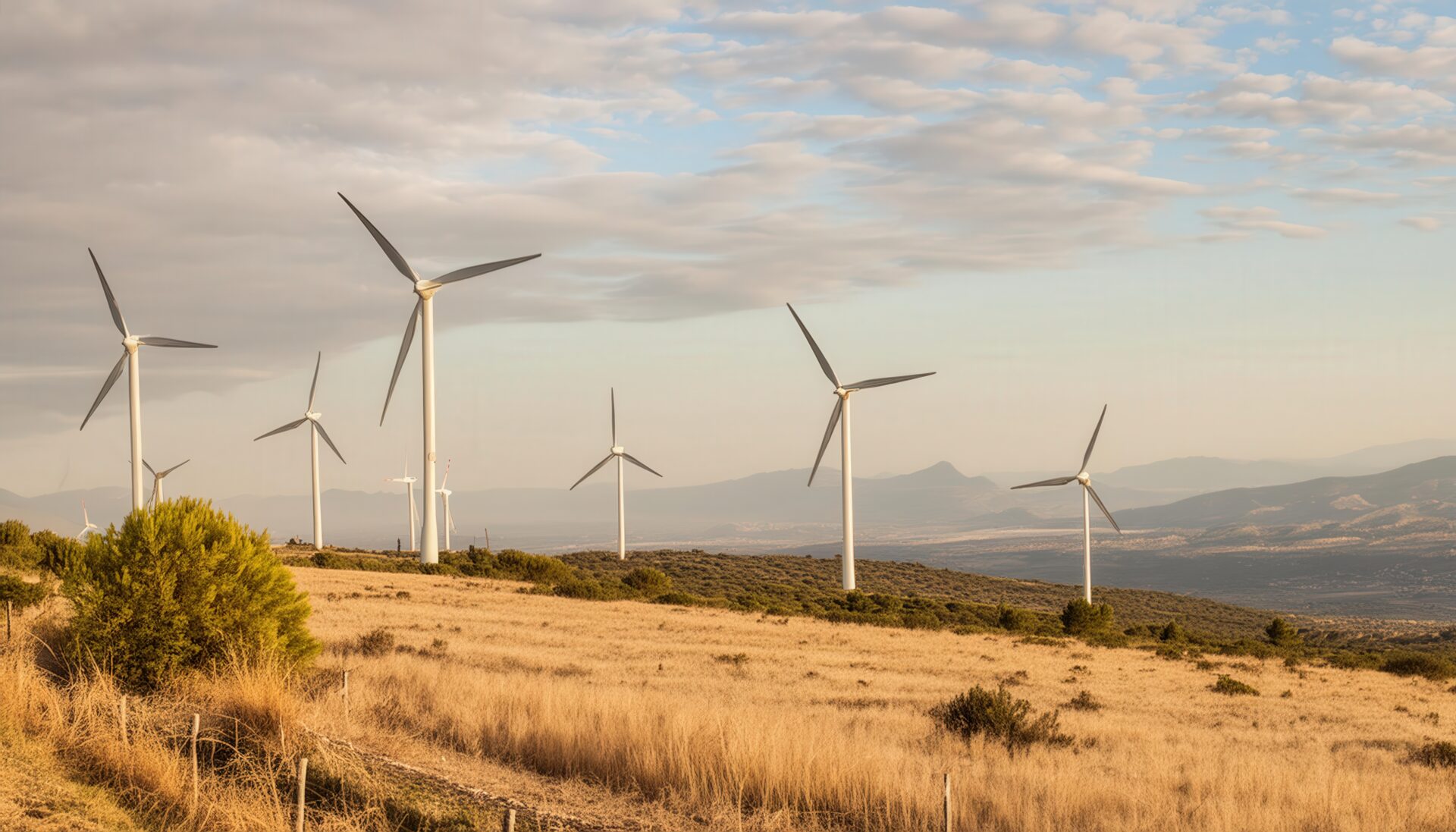 風力発電が広がる乾燥地帯の風景
