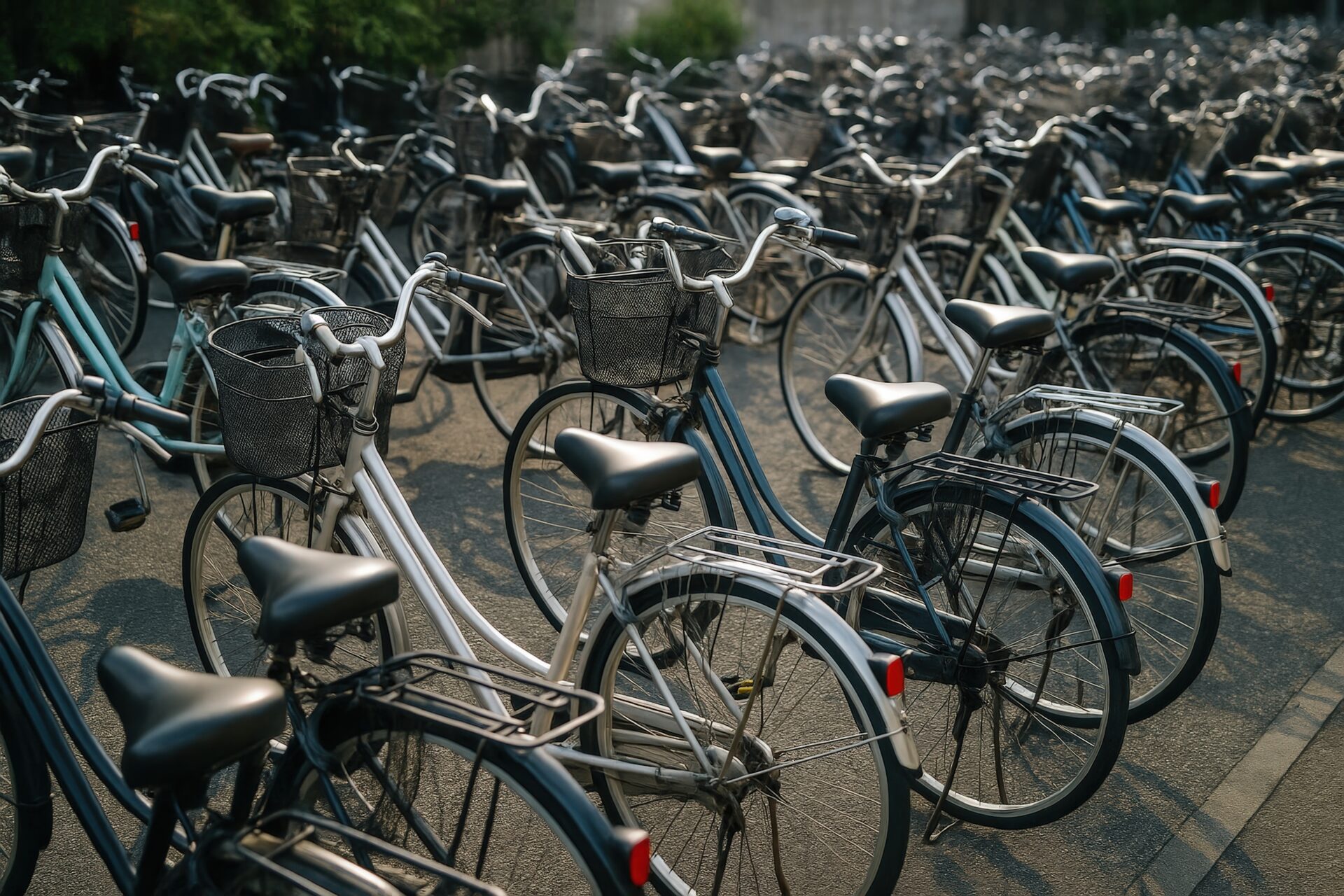 屋外に並ぶ大量のママチャリ
