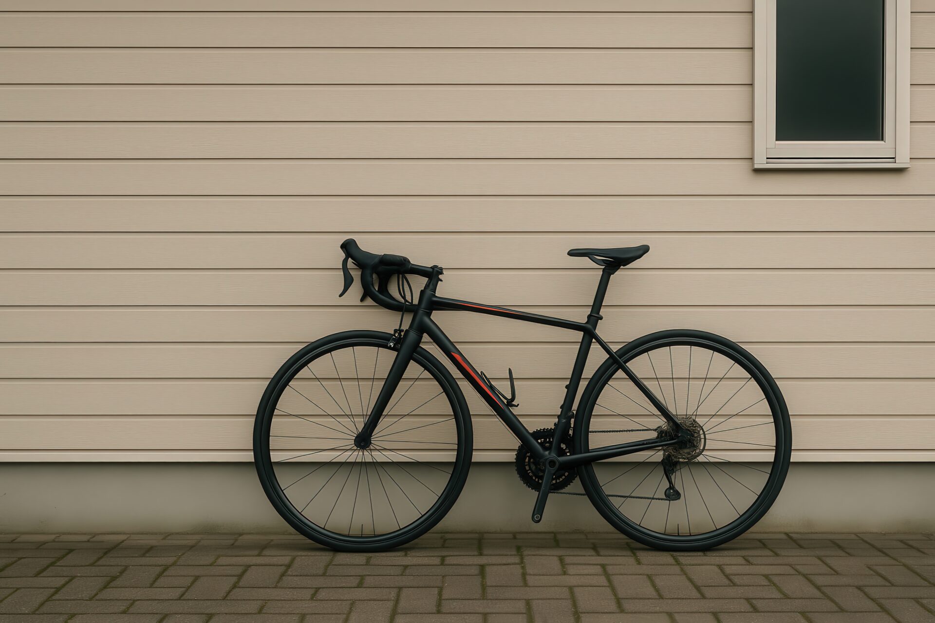 壁際に立てかけられた黒いロードバイク