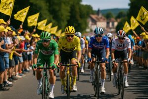 ツール・ド・フランスを走るトップ選手たちと観客の応援