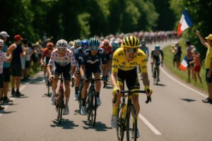 ツール・ド・フランスの山岳ステージを走行する選手たち