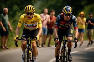 激しいレース展開の中で先頭を走る二人の選手