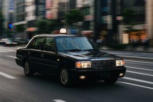 市街地を流れるように走る日本のタクシー