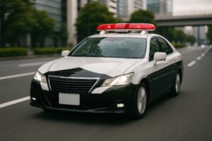 市街地を走行する日本のパトカー