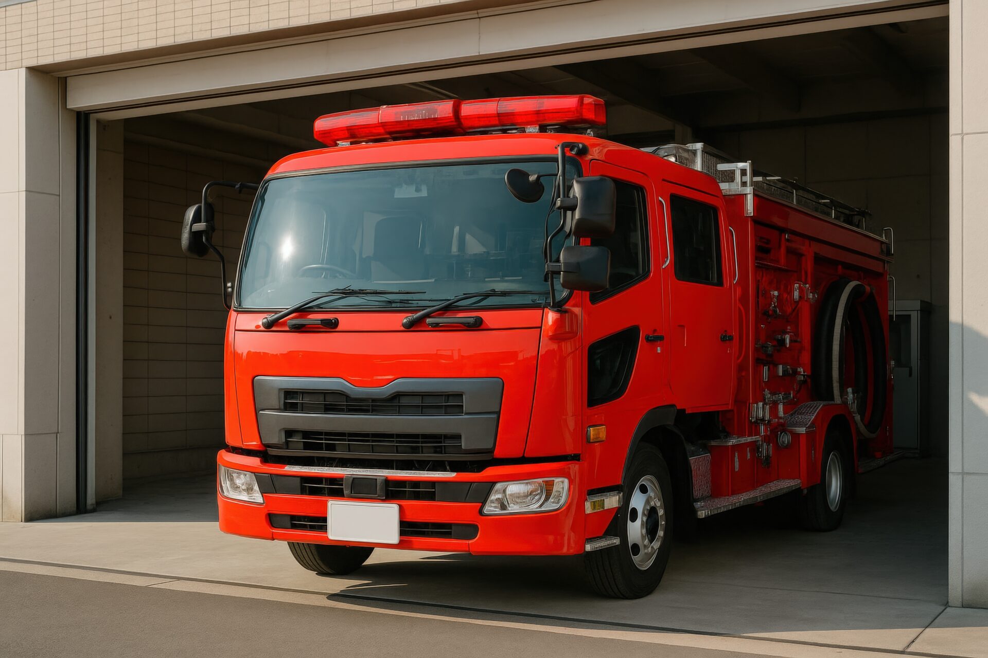 赤色灯を装備した消防署の車両
