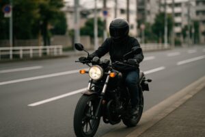 片側通行の道を走るバイク