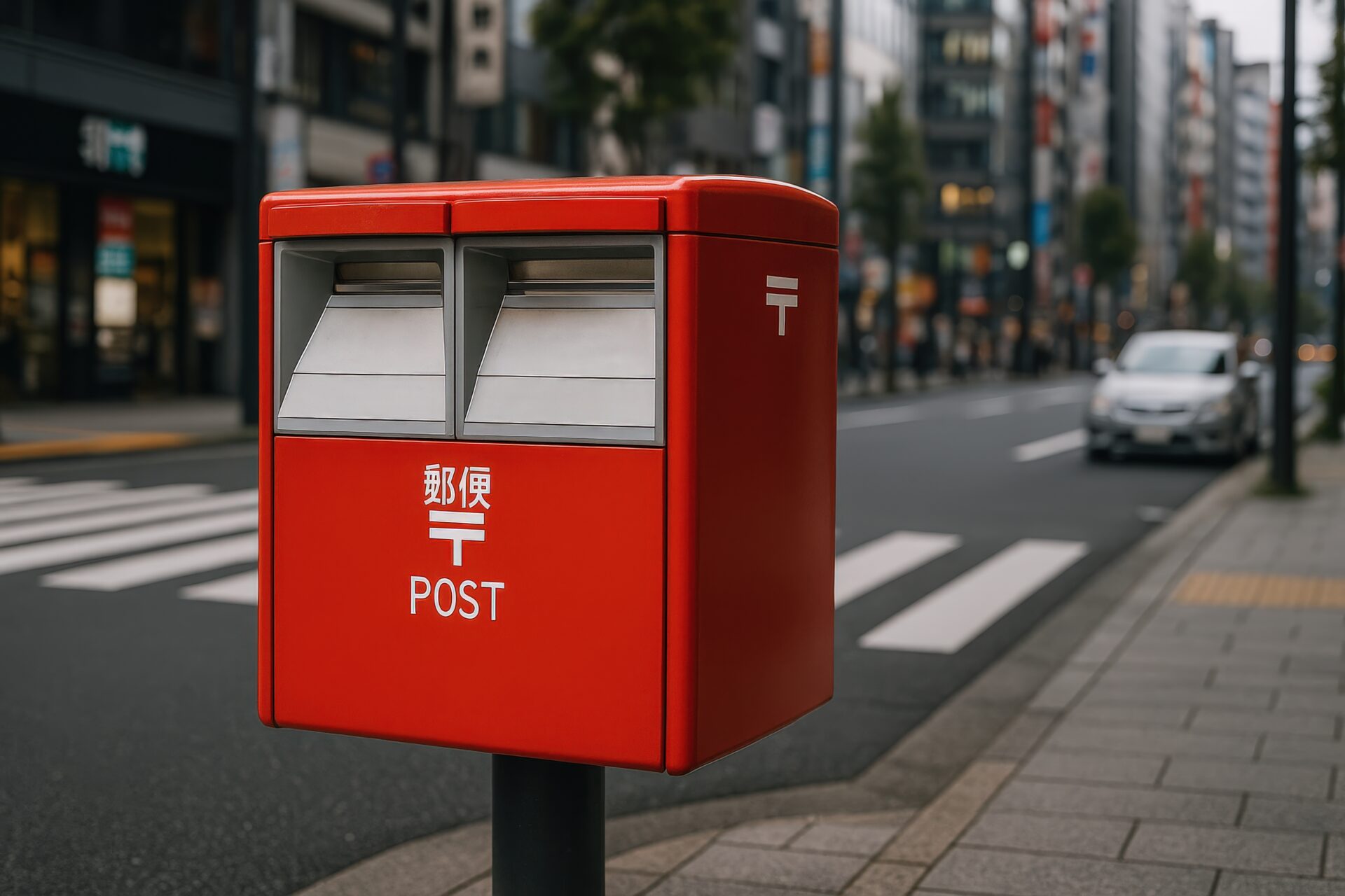 街中に設置された赤い郵便ポスト