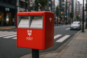 街中に設置された赤い郵便ポスト
