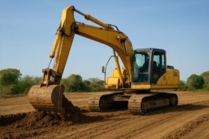 整地作業中の黄色いショベルカー