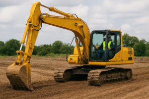 整地現場で操作されるユンボ