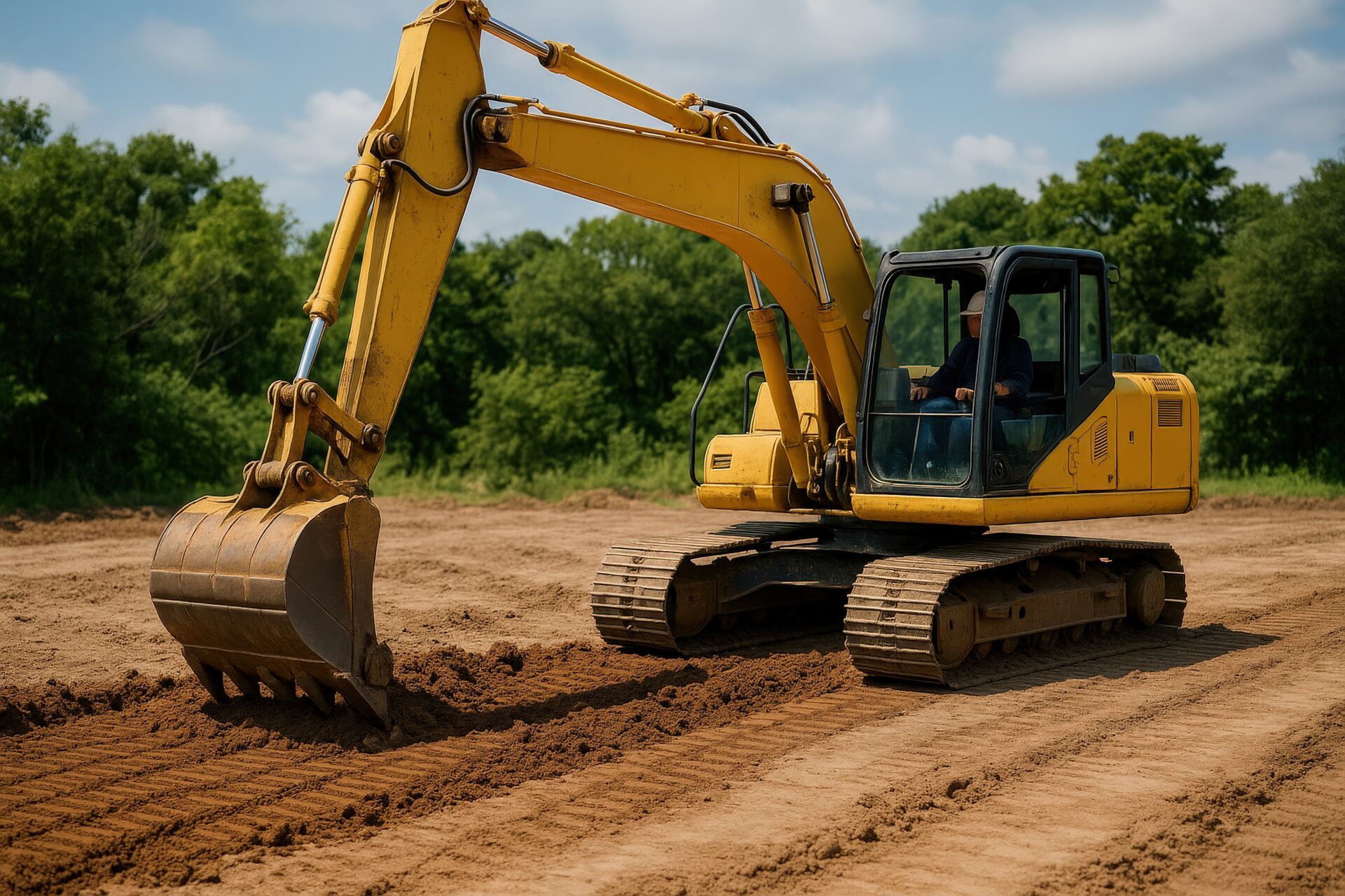 作業中の油圧ショベルとオペレーター