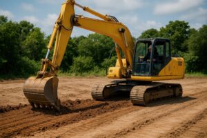 作業中の油圧ショベルとオペレーター