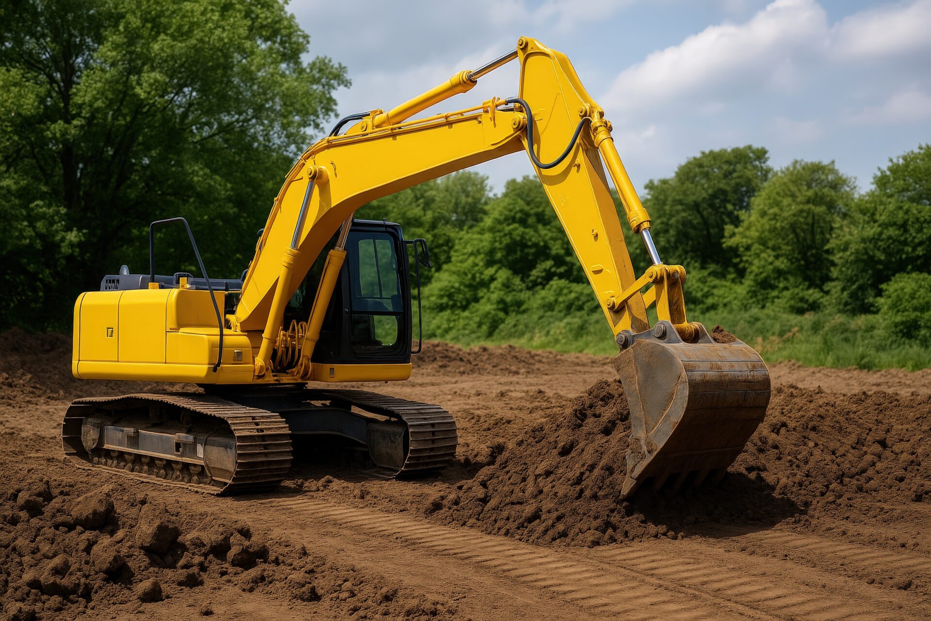 土を掘り起こす黄色いバックホー