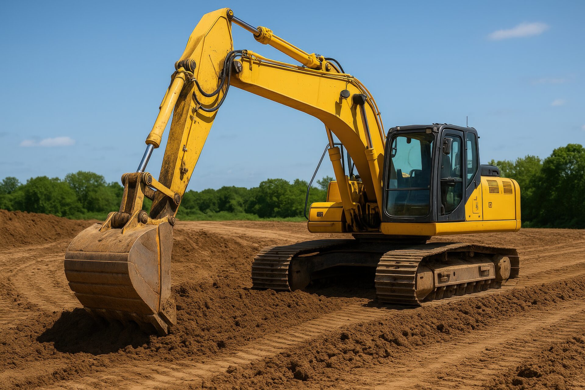 現場で土を均す作業中のユンボ