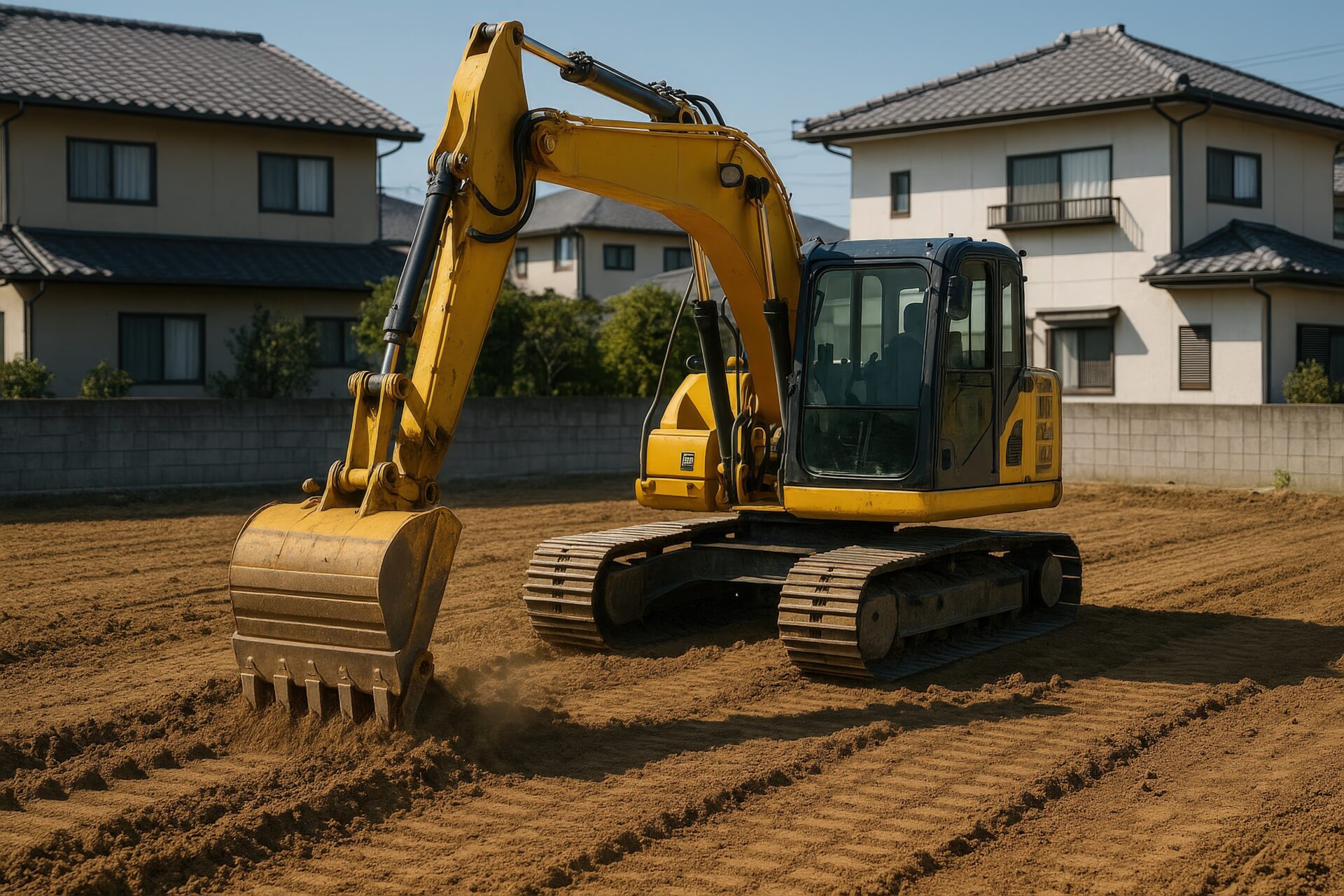 造成地で稼働中のショベルカー