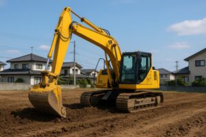 宅地造成工事で稼働中の油圧ショベル