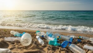 海岸線に沿ったゴミとプラスチック