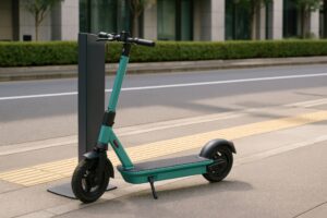 歩道で待機する電動キックボード