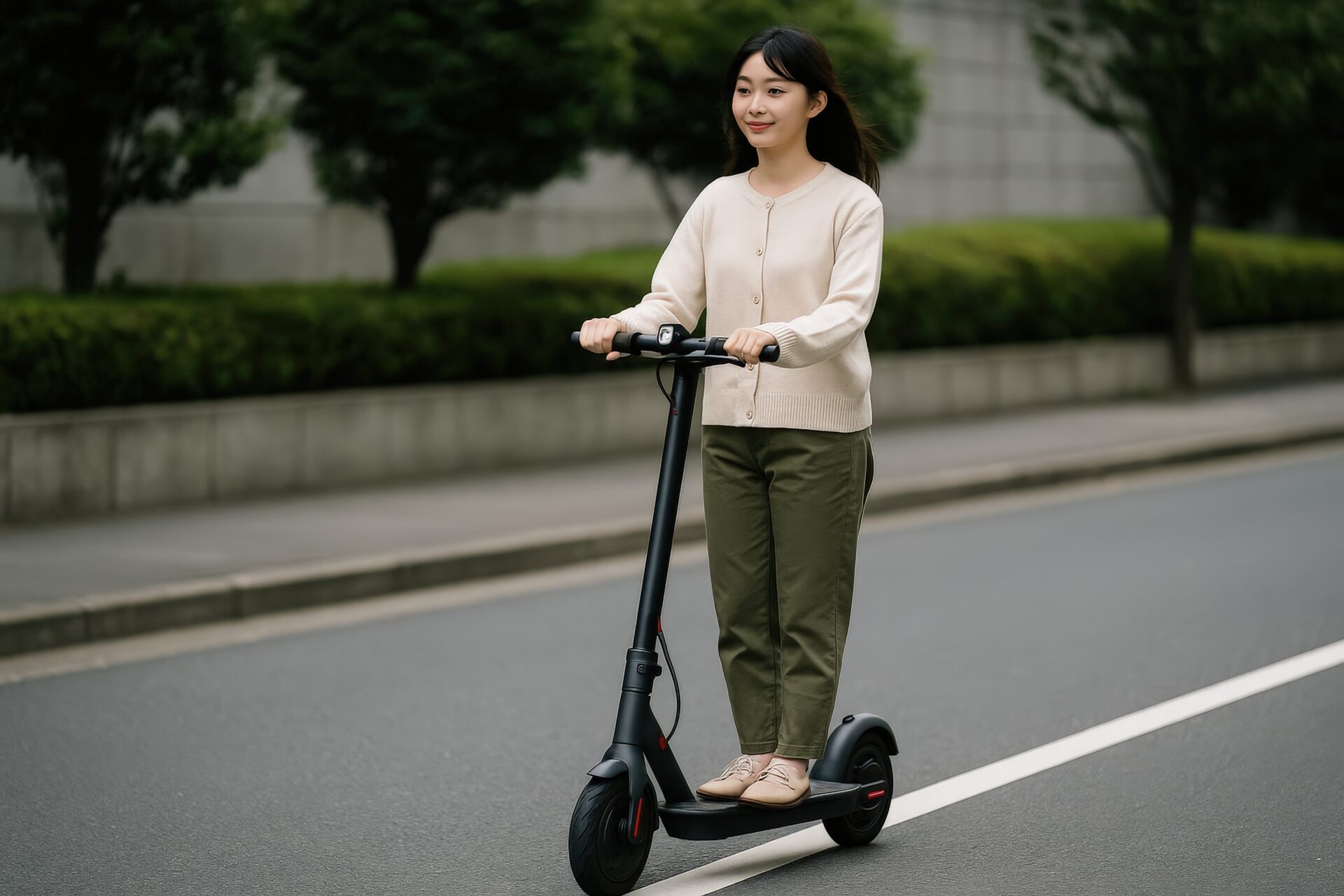 電動キックボードで通勤中の女性