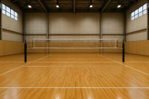 照明が明るい室内のバレーコート