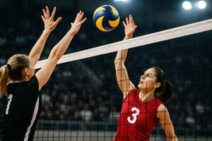 白熱する女子バレーボールの試合シーン