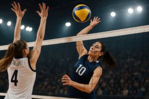 女子バレーボール選手のスパイクアタック