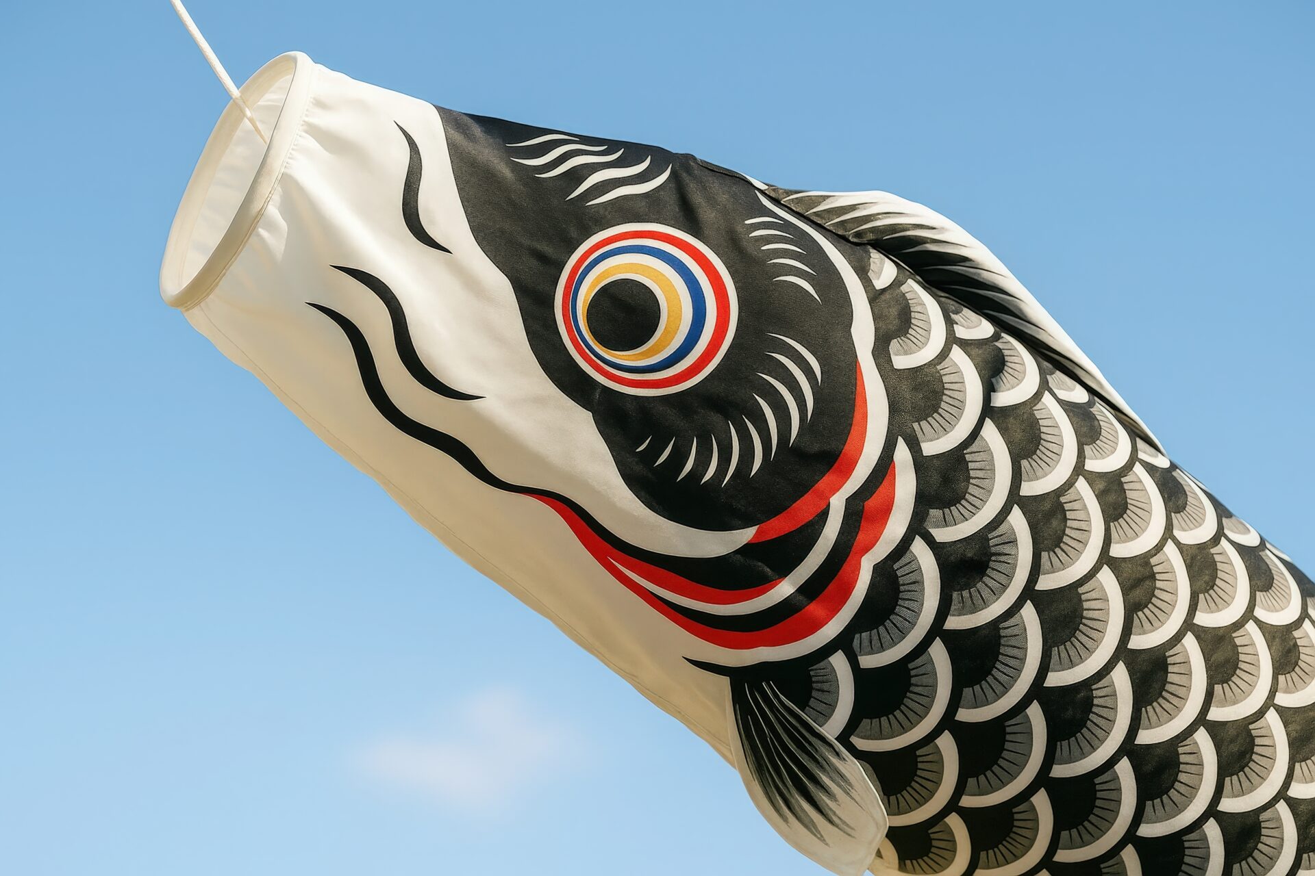 黒いこいのぼりのクローズアップ