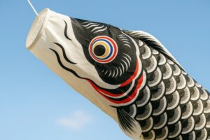 黒いこいのぼりのクローズアップ