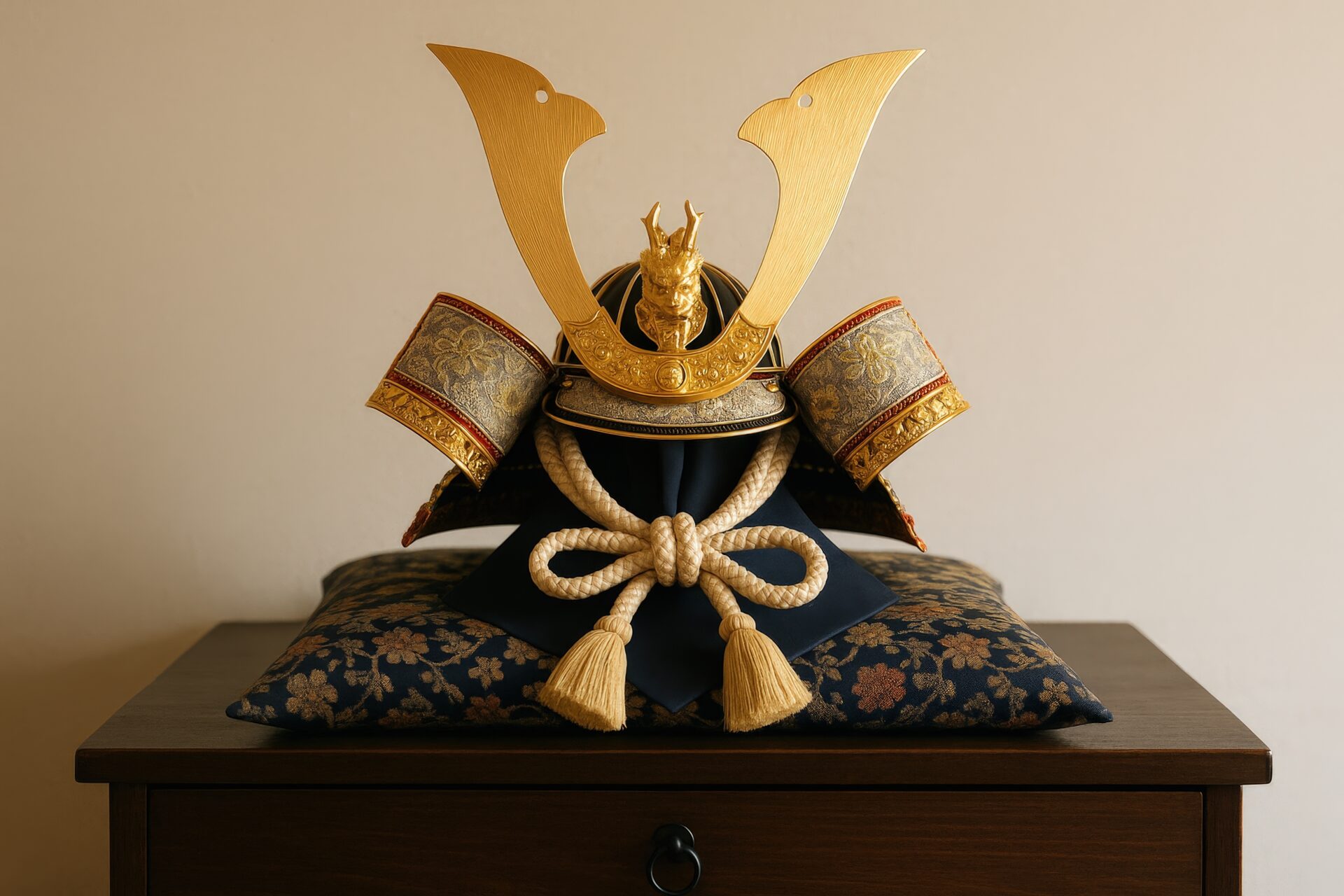 龍の装飾がある豪華な兜飾り