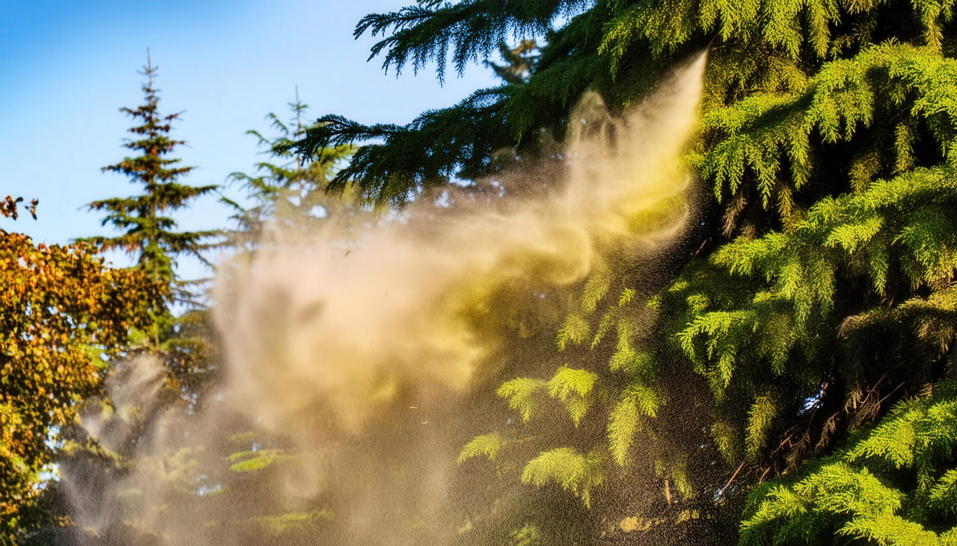 海岸で舞い上がる杉花粉