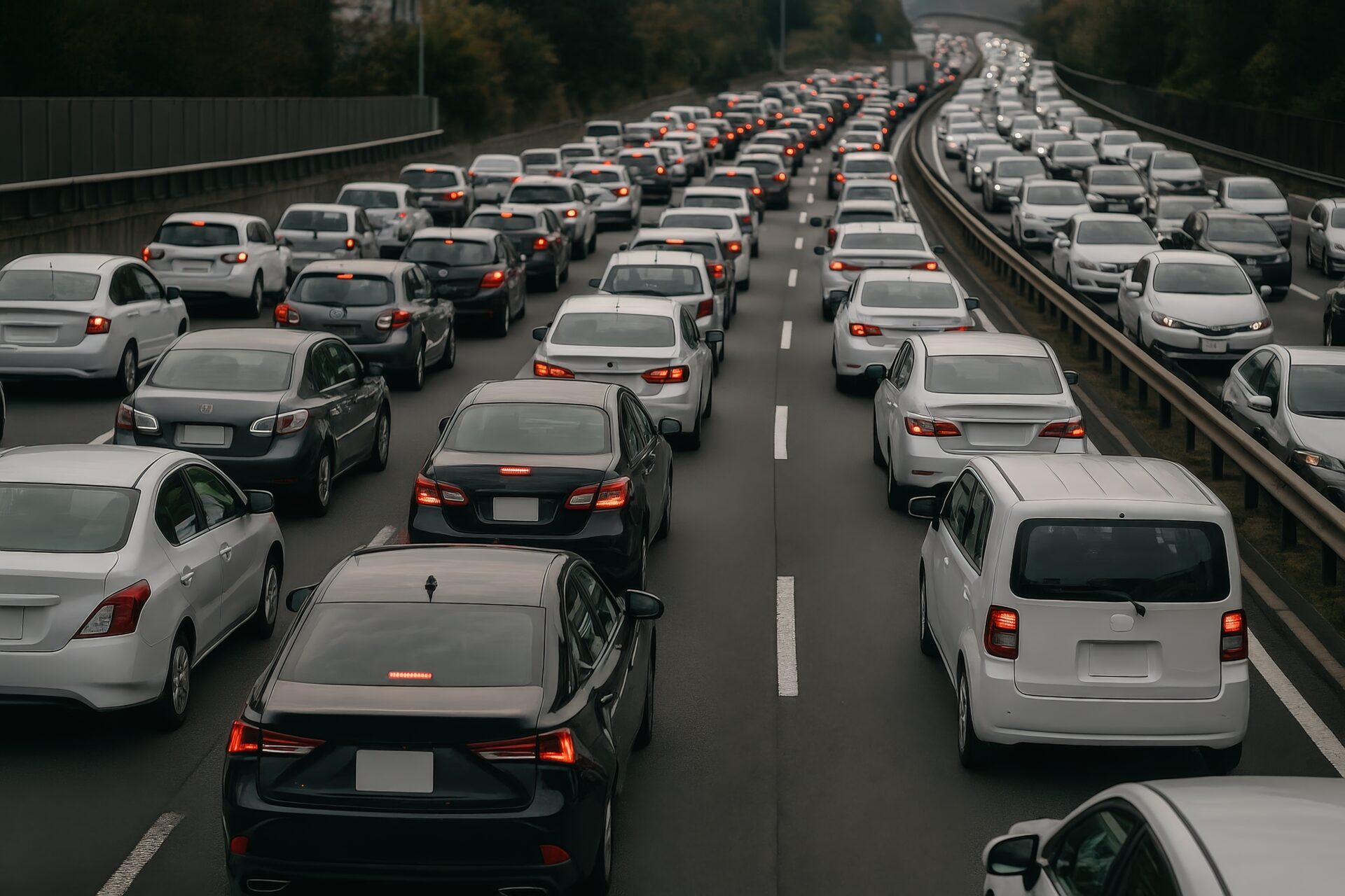 車が連なる大型連休中の高速道路渋滞