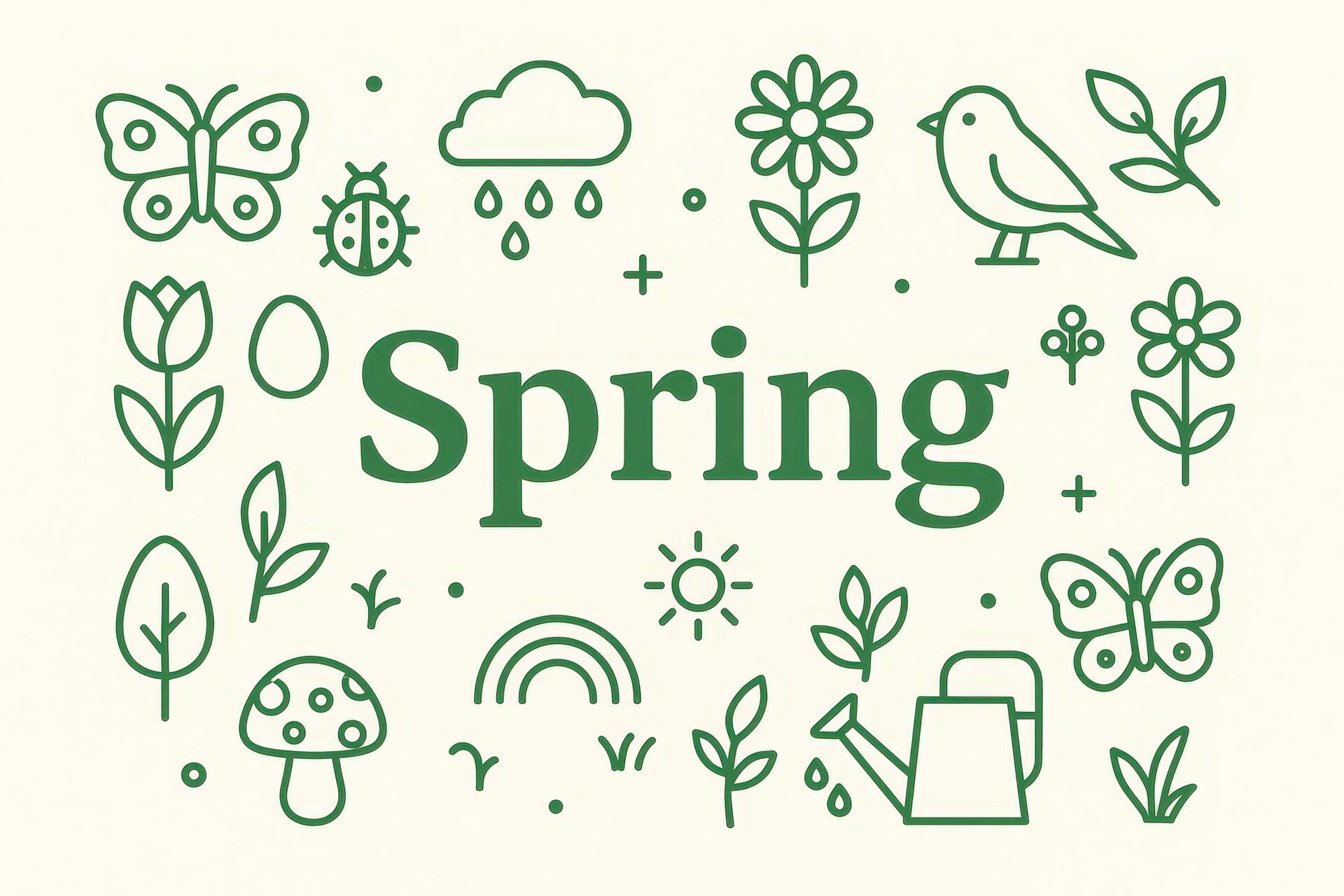 シンプルな線画で描かれた春のアイコンセット