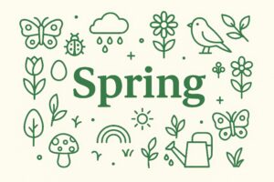 シンプルな線画で描かれた春のアイコンセット