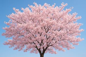 満開の桜の木が青空に映える春の風景