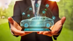 手の上に表示された未来の車