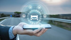 スマートフォン上に浮かぶ自動車