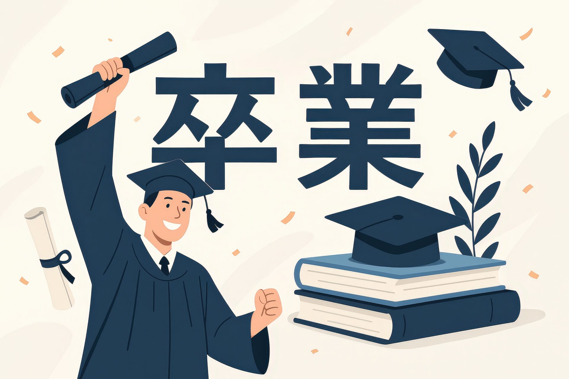 卒業証書と学位帽を掲げる大学生のイラスト