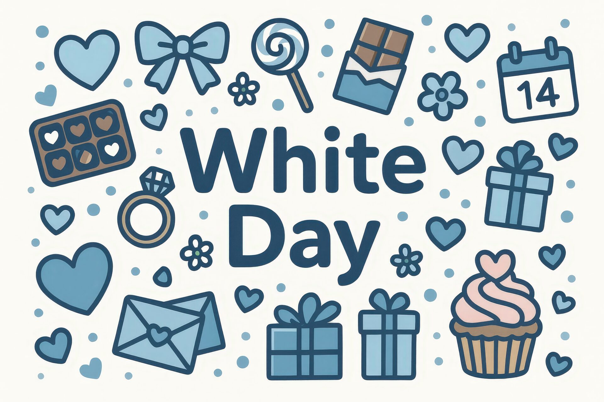 ホワイトデーの贈り物やお菓子が描かれた可愛いイラスト