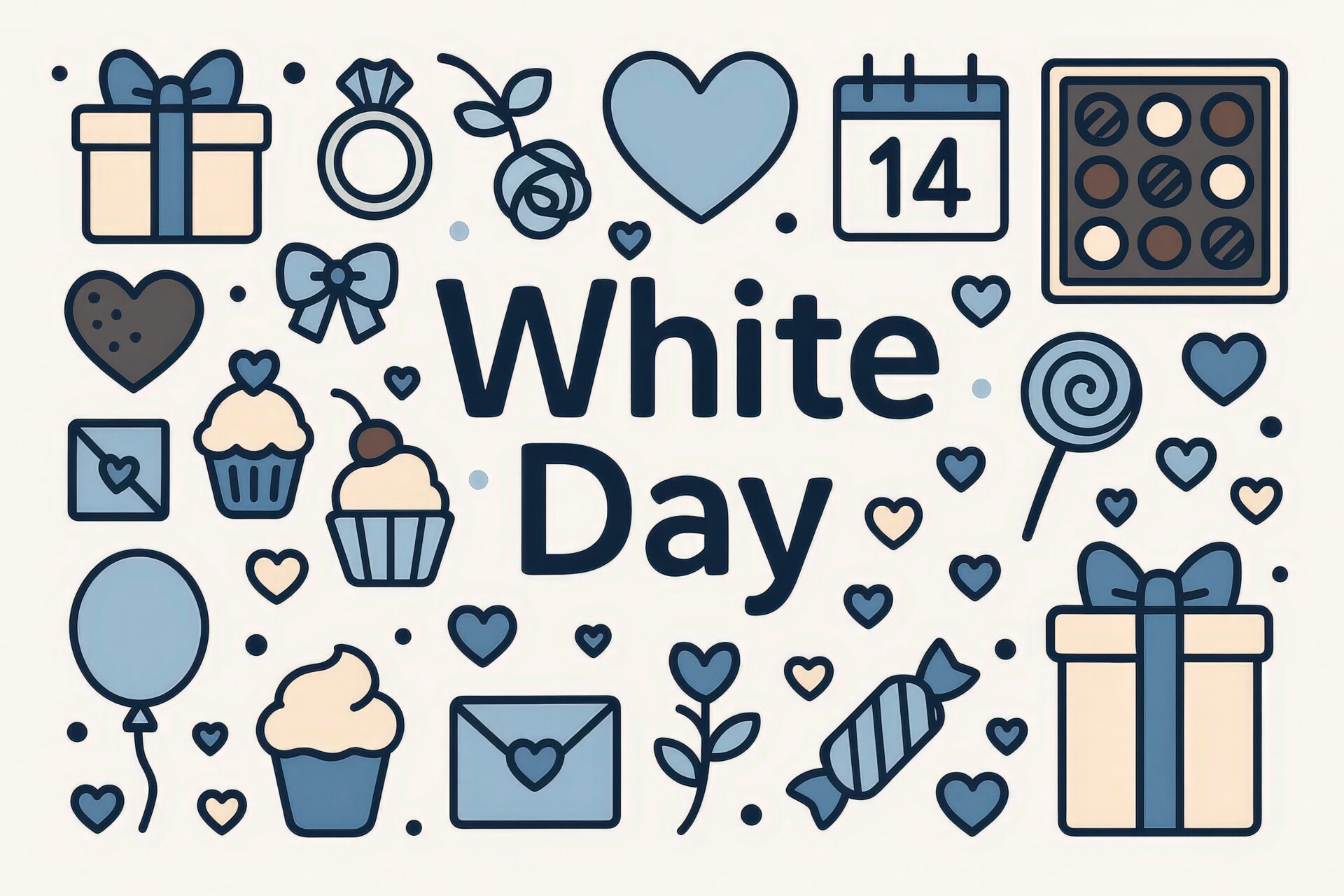 ハートやリボンがあふれるホワイトデーのイメージイラスト