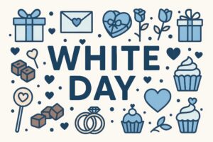 ホワイトデーにちなんだスイーツや花のイラスト