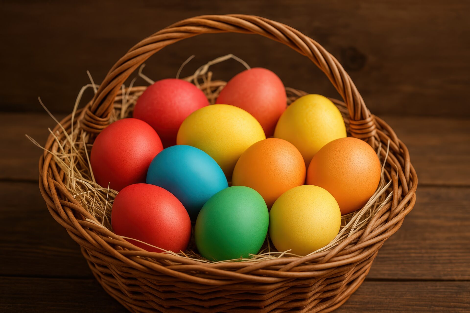 カゴに入った色とりどりのイースターエッグ