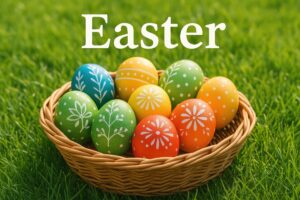 「Easter」の文字が入ったイースターエッグのバスケット