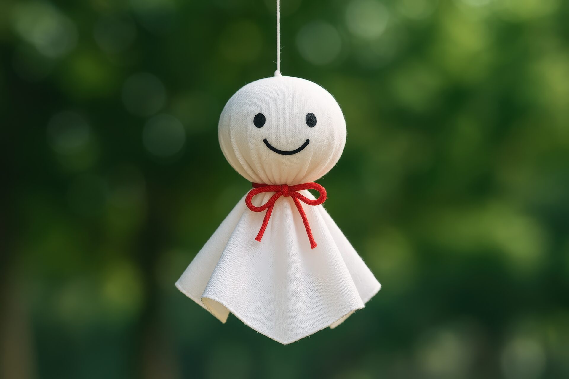 赤いリボンをつけたてるてるぼうず