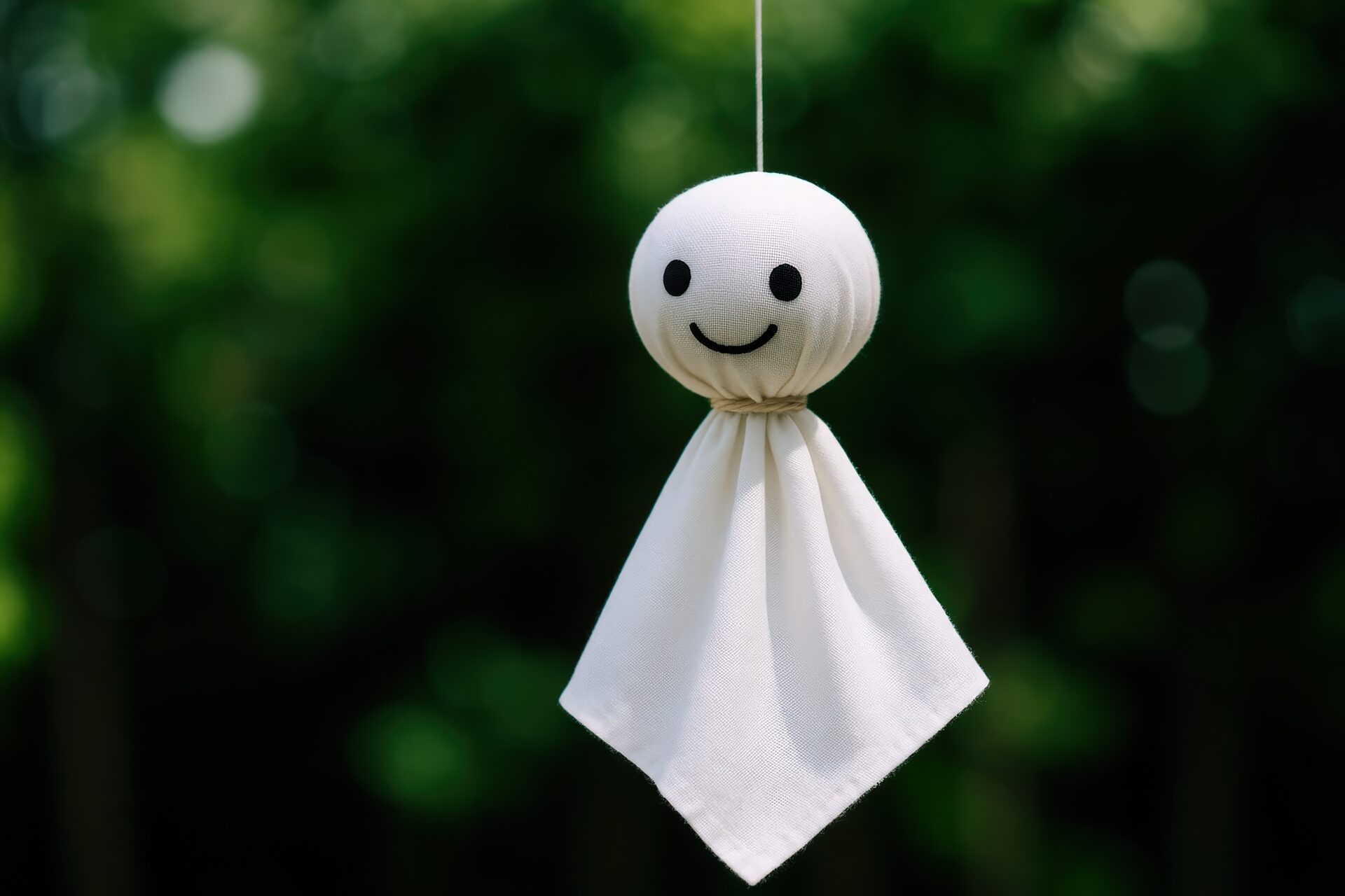 日差しを浴びるてるてるぼうずと自然の背景