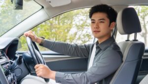 車を運転する真剣な男性